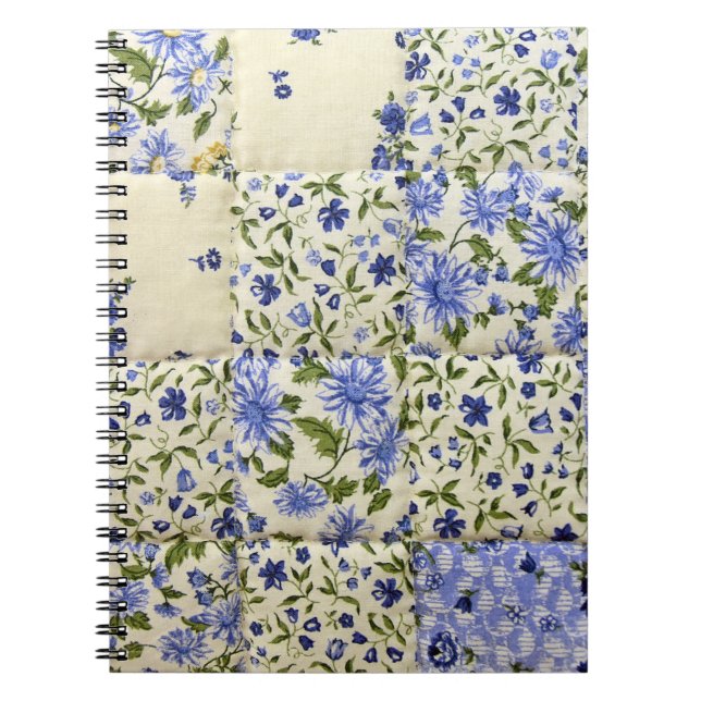 Gammeldags blå Blommigt Quilt Mönster Anteckningsbok (Framsidan)