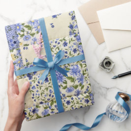 Gammeldags blå Blommigt Quilt Mönster Presentpapper