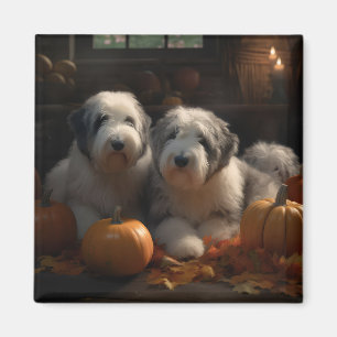 Gammelengelsk Fårhund Valp Höstglädje Pumpa Magnet