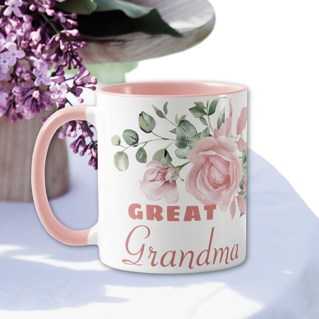 Gammelmormors år etablerat anpassat rosa rosor mugg (Skapare uppladdad)