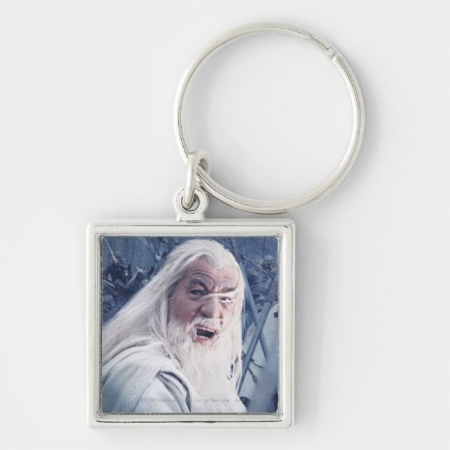 GANDALF™ i strid Fyrkantig Silverfärgad Nyckelring (Framsidan)