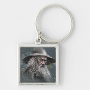 Gandalf Illustration Fyrkantig Silverfärgad Nyckelring