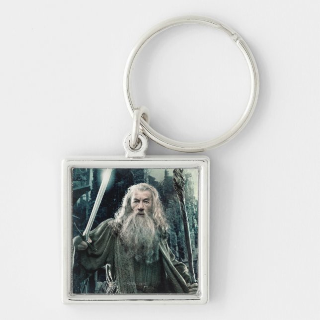Gandalf - Krig kommer Fyrkantig Silverfärgad Nyckelring (Framsidan)