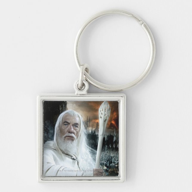 GANDALF™ med personal Fyrkantig Silverfärgad Nyckelring (Framsidan)