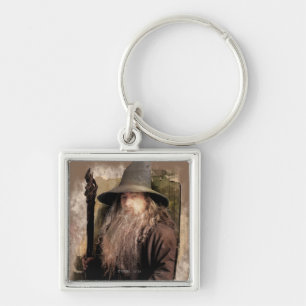 Gandalf med personal fyrkantig silverfärgad nyckelring