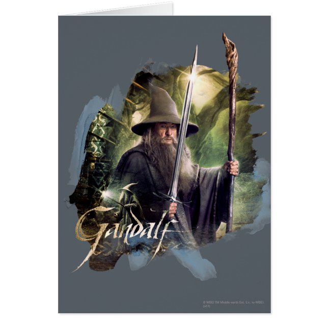 Gandalf med personal och svärd hälsningskort (Framsidan)