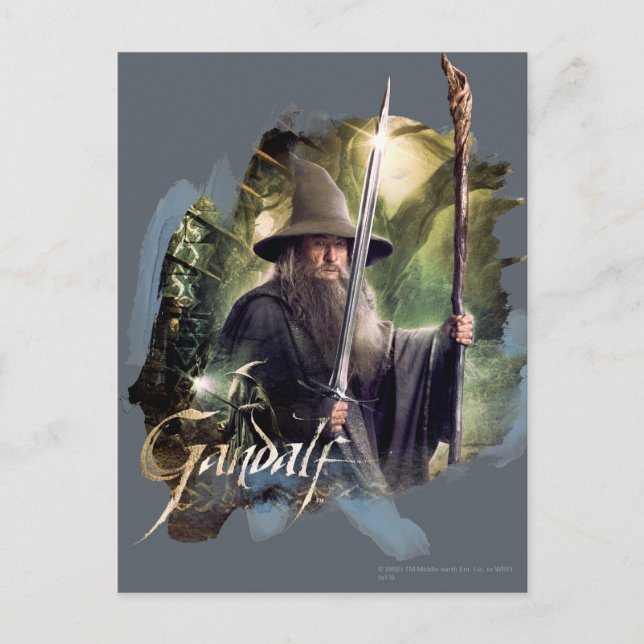 Gandalf med personal och svärd vykort (Framsida)