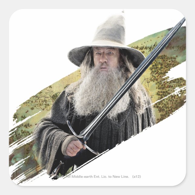 Gandalf med svärd-Grönt Fyrkantigt Klistermärke (Framsida)