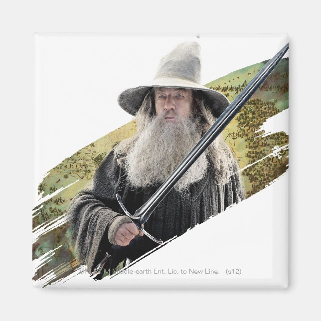 Gandalf med svärd-Grönt Magnet (Framsidan)