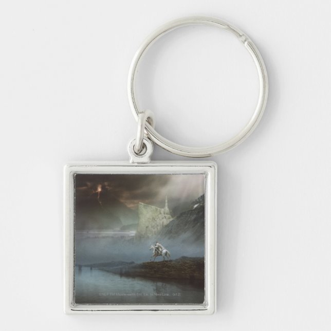 GANDALF™ tar Hobbit till Guard City Fyrkantig Silverfärgad Nyckelring (Framsidan)