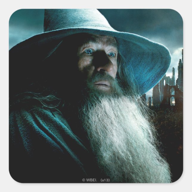 Gandalf vid Dol Guldur Fyrkantigt Klistermärke (Framsida)
