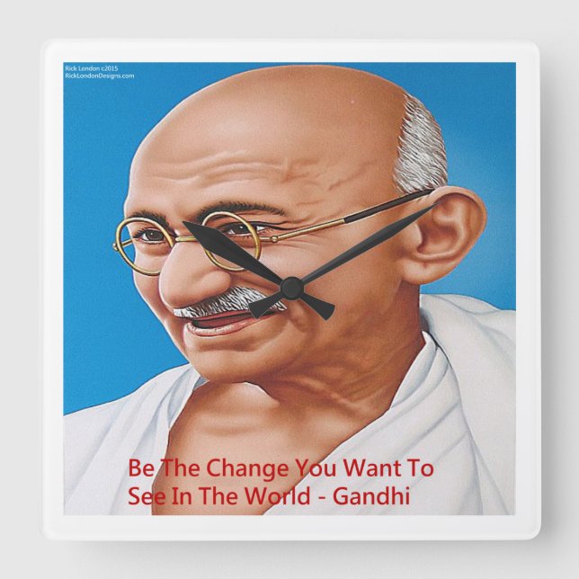 Gandhi & Be The Change Citat Väggtimme Fyrkantig Klocka (Framsida)