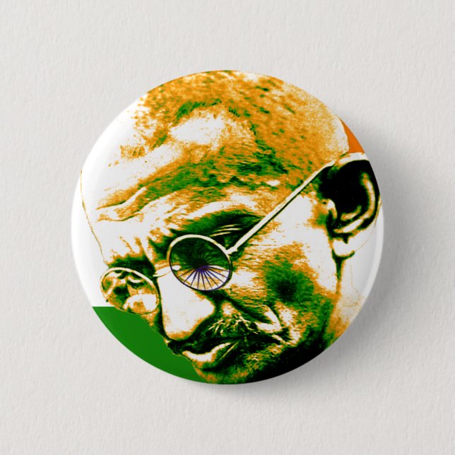Gandhi i orangegrönt och vit med flagga knapp (Framsida)