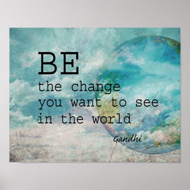 Gandhi-offertmotivation poster på blåbilskonst (Framsidan)