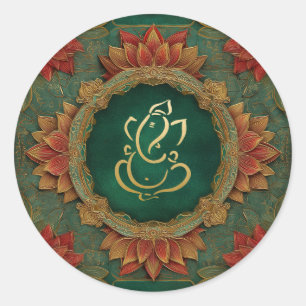 Ganesh Bröllop Indiskt Bröllop Lotus Grön Runt Klistermärke