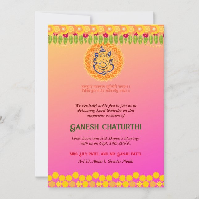 Ganesh Chaturthi Blommigt Colorful Inbjudningar (Framsida)