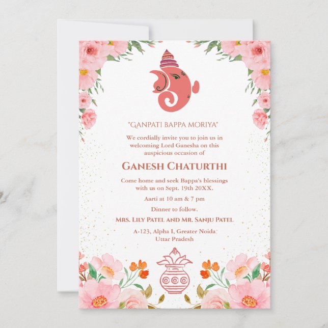 Ganesh Chaturthi Puja Blommigt Inbjudningar (Framsida)