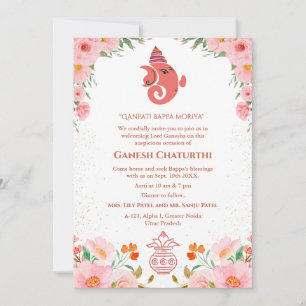 Ganesh Chaturthi Puja Blommigt Inbjudningar