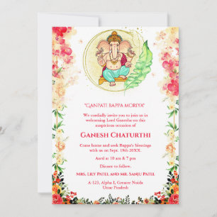 Ganesh Chaturthi Puja Blommigt Inbjudningar