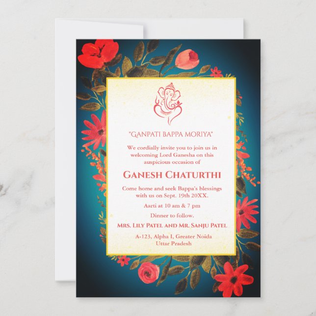 Ganesh Chaturthi Puja Blommigt Inbjudningar (Framsida)