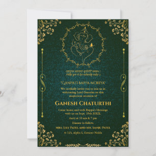 Ganesh Chaturthi Puja Glitter & Guld Inbjudningar