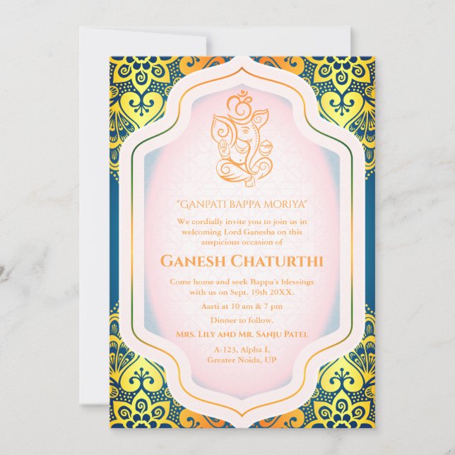 Ganesh Chaturthi Puja Golden Inbjudningar (Framsida)