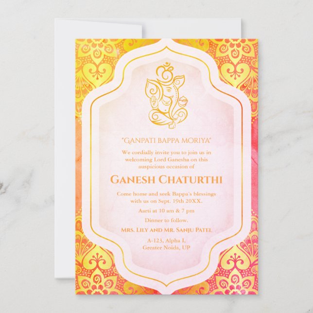 Ganesh Chaturthi Puja Golden Inbjudningar (Framsida)