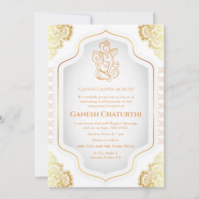 Ganesh Chaturthi Puja Golden Inbjudningar (Framsida)