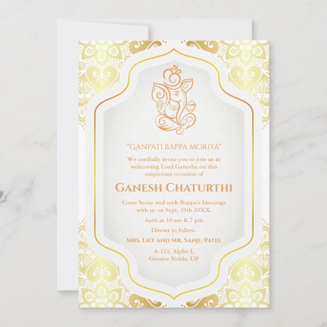 Ganesh Chaturthi Puja Golden Inbjudningar (Framsida)