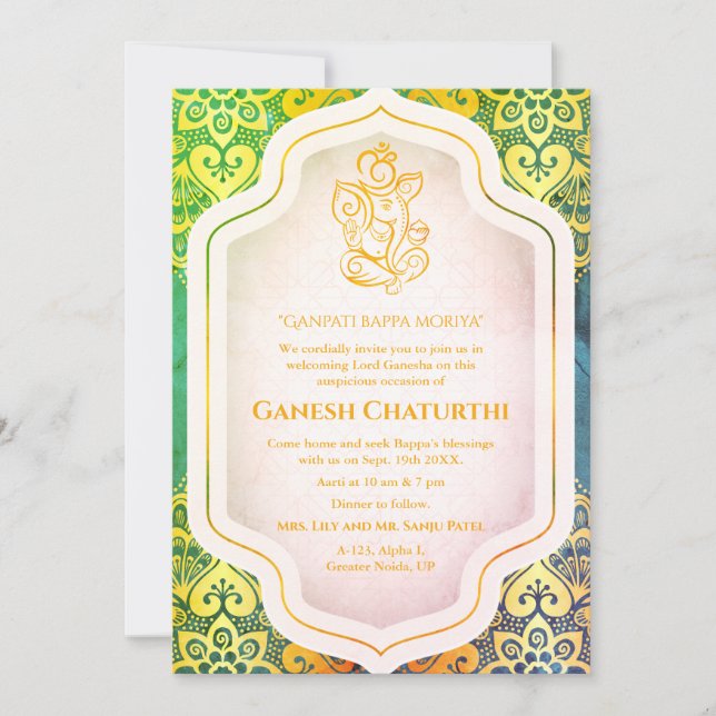 Ganesh Chaturthi Puja Golden Inbjudningar (Framsida)