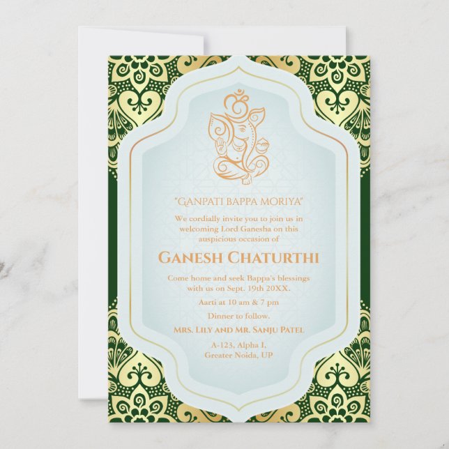 Ganesh Chaturthi Puja Golden Inbjudningar (Framsida)