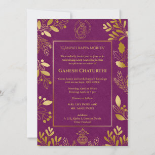 Ganesh Chaturthi Puja Golden Inslag Inbjudningar