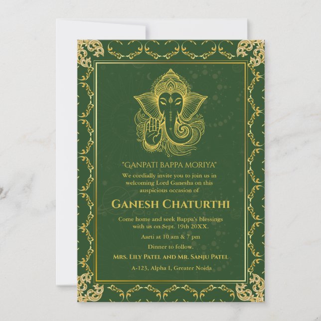 Ganesh Chaturthi Puja Gyllene Element Inbjudningar (Framsida)