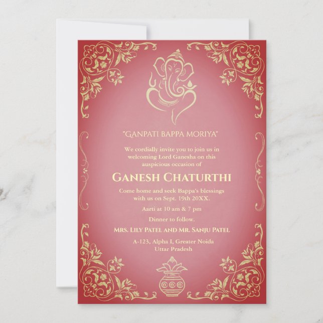 Ganesh Chaturthi Puja Inbjudningar (Framsida)