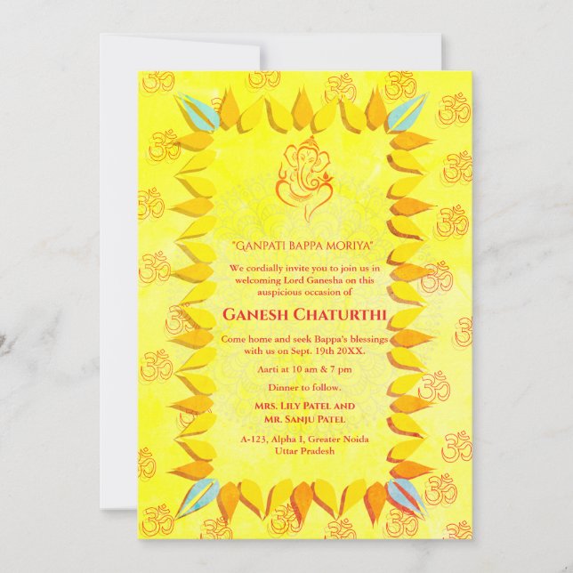 Ganesh Chaturthi Puja Inbjudningar (Framsida)