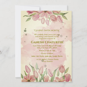 Ganesh Chaturthi Puja Rosa Blommigt Inbjudningar