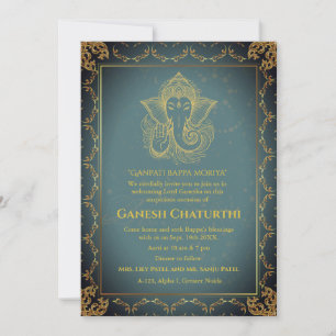Ganesh Chaturthi Puja Roya Golden Inslag Inbjudningar