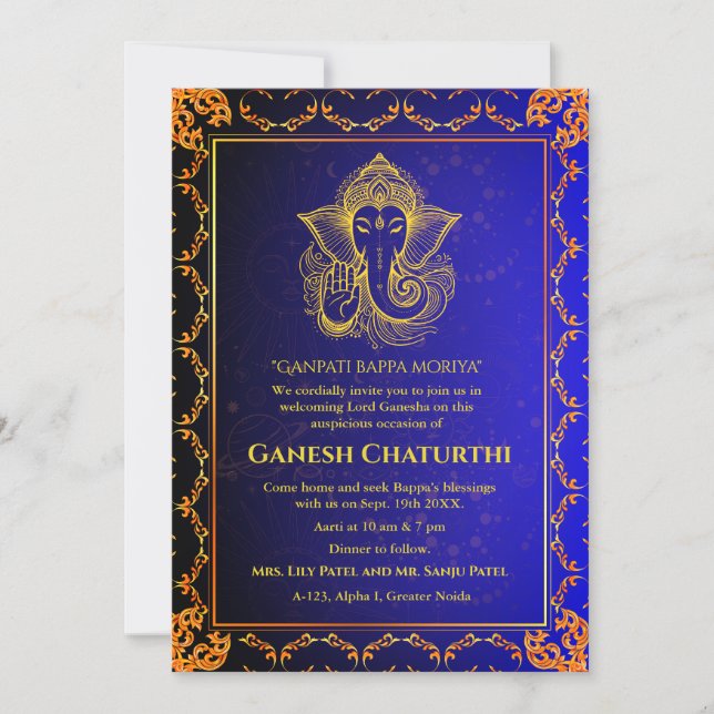 Ganesh Chaturthi Puja Roya Golden Inslag Inbjudningar (Framsida)