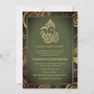 Ganesh Chaturthi Puja Roya Golden Inslag Inbjudningar