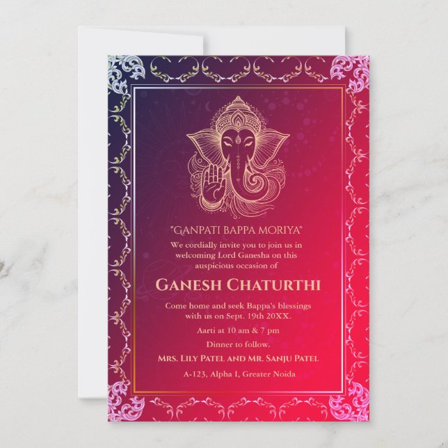 Ganesh Chaturthi Puja Roya Golden Inslag Inbjudningar (Framsida)