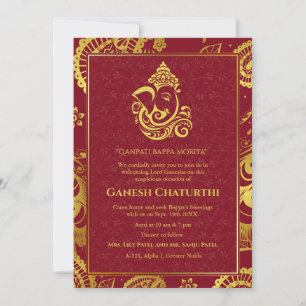 Ganesh Chaturthi Puja Roya Golden Inslag Inbjudningar