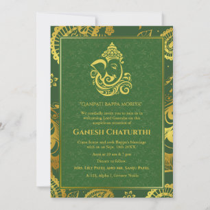 Ganesh Chaturthi Puja Roya Golden Inslag Inbjudningar