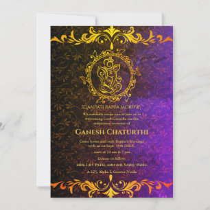 Ganesh Chaturthi Puja Roya Golden Inslag Inbjudningar