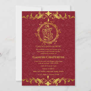 Ganesh Chaturthi Puja Roya Golden Inslag Inbjudningar