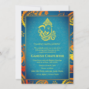 Ganesh Chaturthi Puja Roya Golden Inslag Inbjudningar
