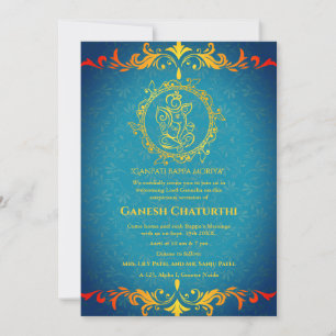 Ganesh Chaturthi Puja Roya Golden Inslag Inbjudningar