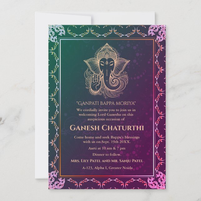 Ganesh Chaturthi Puja Roya Golden Inslag Inbjudningar (Framsida)