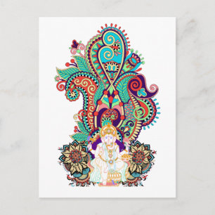Ganesh Elefantgud Färgrik Paisley Vykort