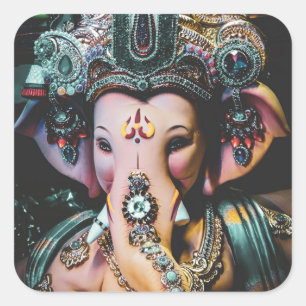 Ganesh Ganapati Hindu God of Wealth Fyrkantigt Klistermärke