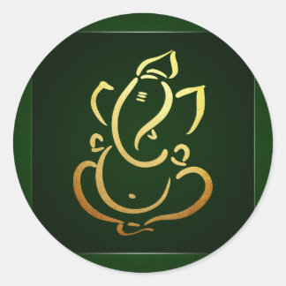 Ganesh | Ganpati | Indisk Gud Hindu Bröllop Grön Runt Klistermärke